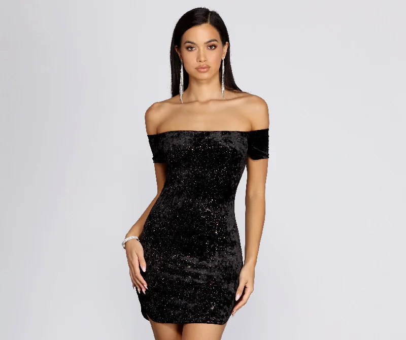 Off Shoulder Glitter Velvet Mini