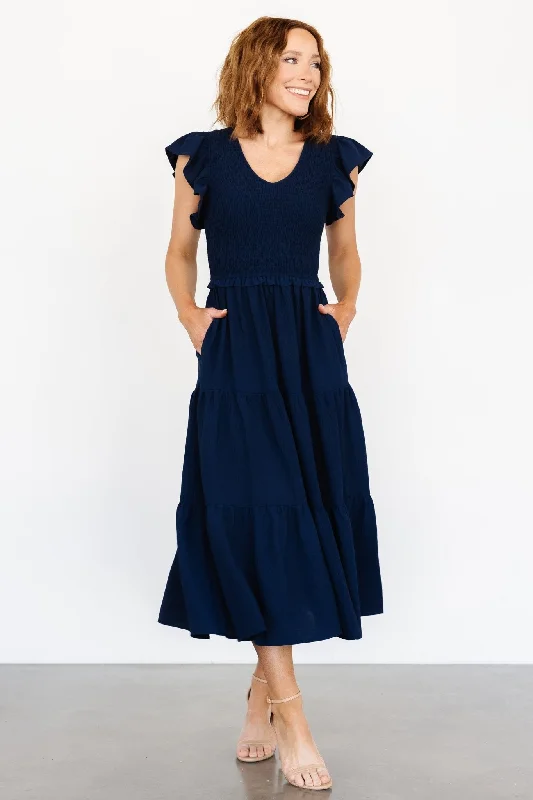 Afton Smocked Tiered Dress | Navy