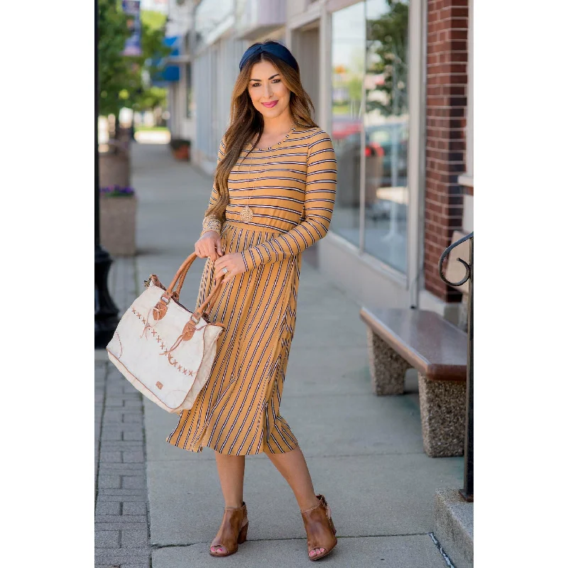 Striped Long Sleeve Midi Dress