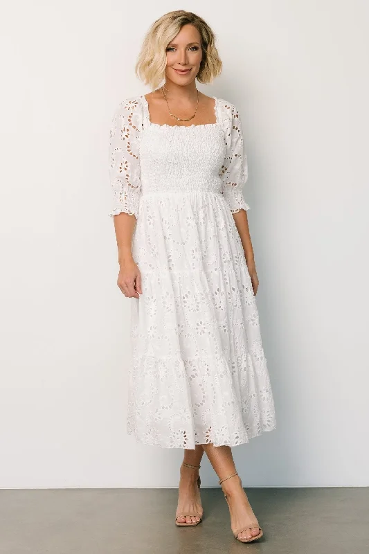 Ella Eyelet Midi Dress | White