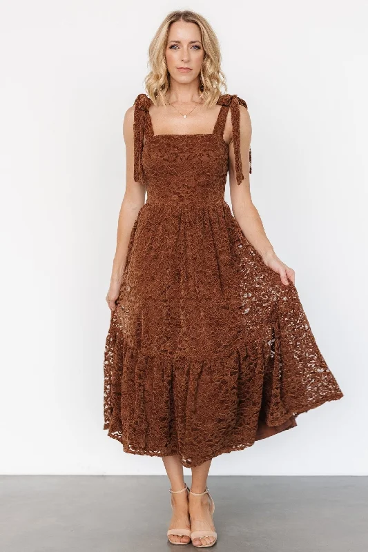 Hestia Lace Midi Dress | Brown