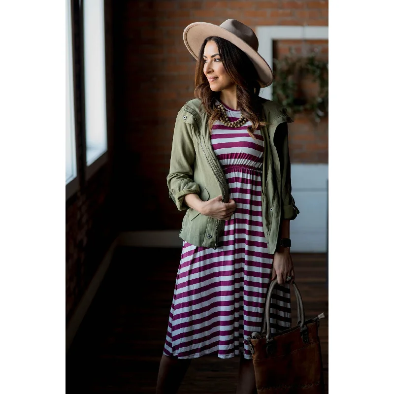 Magenta Striped Midi Dress