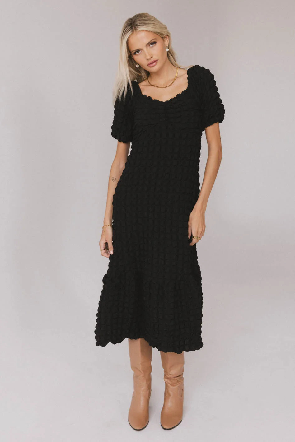 Miley Bubble Texture Dress in Black