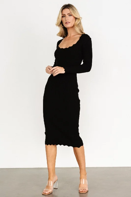 Percy Scalloped Midi Dress | Black