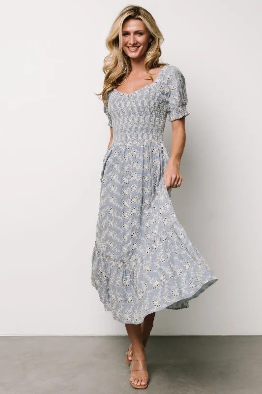 Piper Eyelet Midi Dress | Blue + Ivory