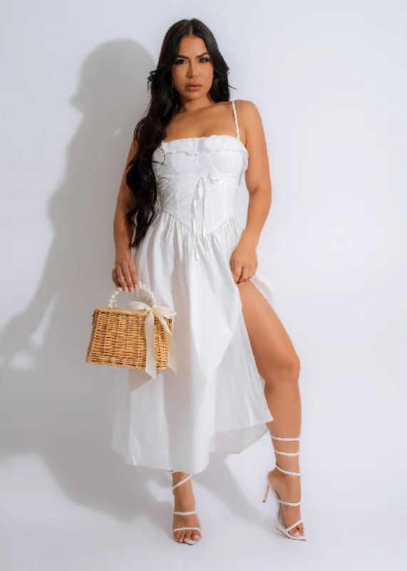 Springtime Bloom Lace Midi Dress White