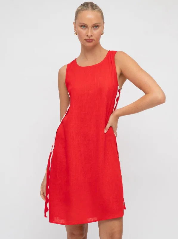 Barcelona Mini Red with White Ric Rac Maxi Dress