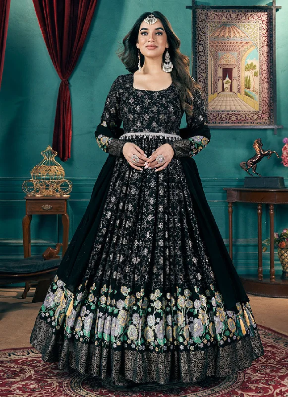 Black Metallic Foil Work Embellished Anarkali Suit