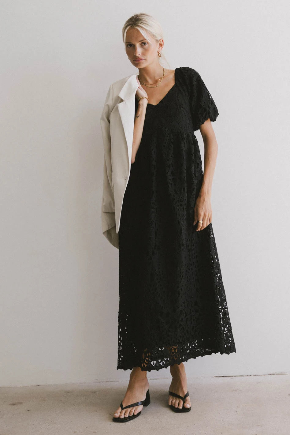 Devon Eyelet Lace Maxi Dress in Black