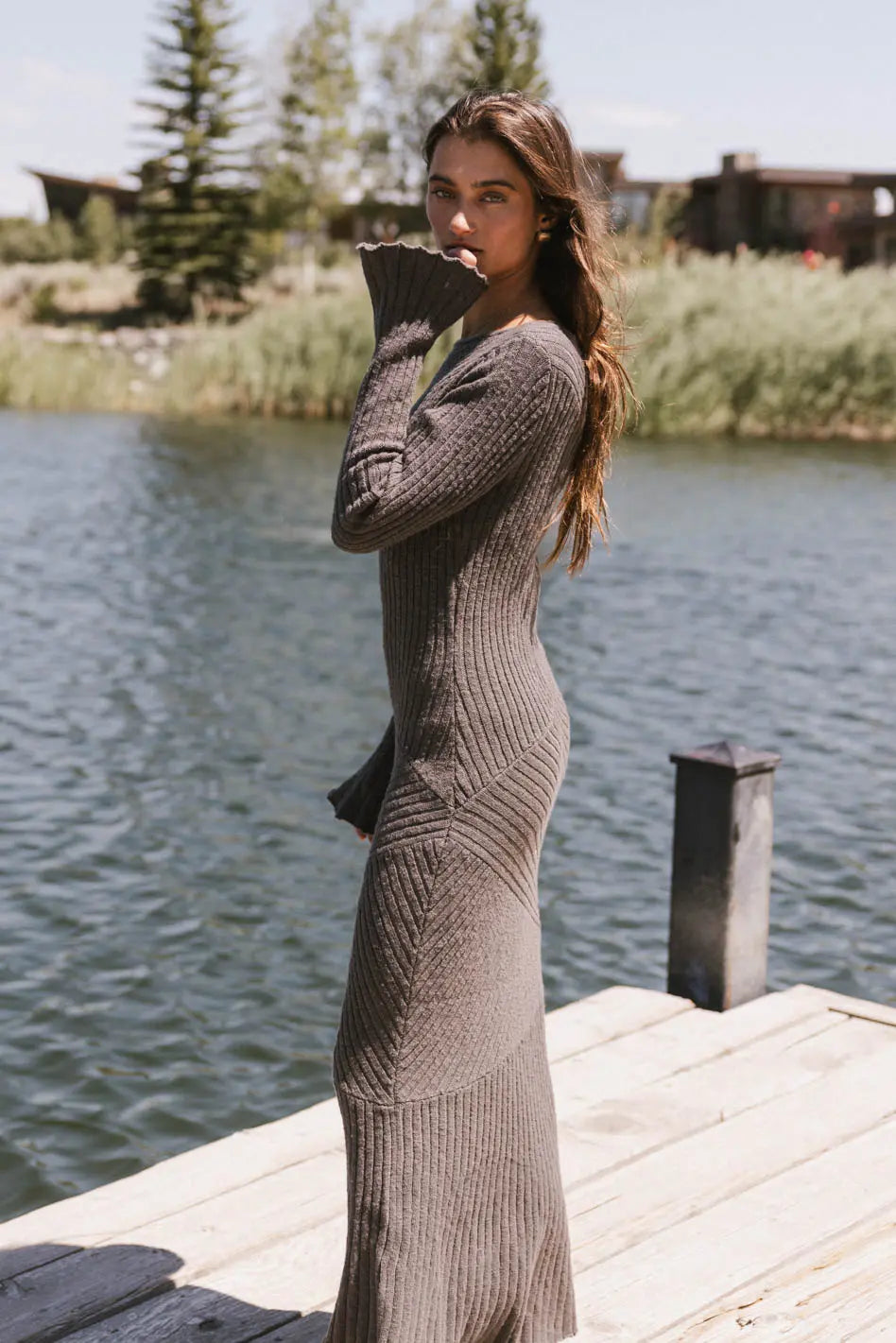 Grove Ribbed Maxi Dress in Charcoal