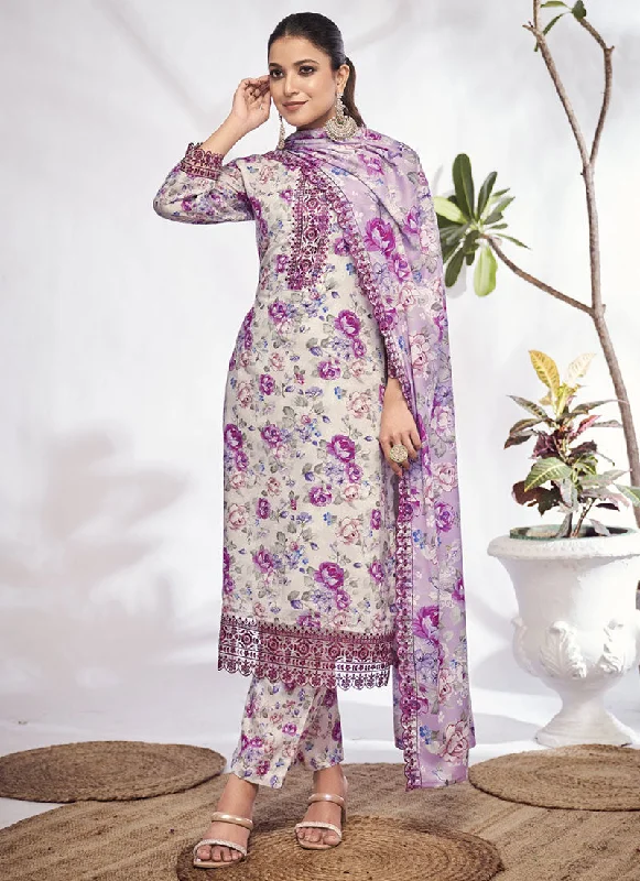 Lilac Purple Embroidery Printed Salwar Kameez Suit