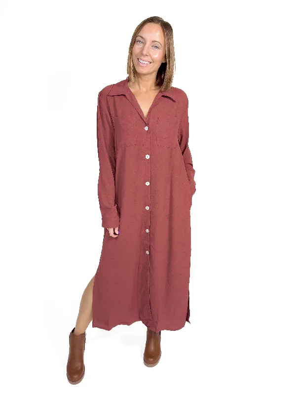 Manhattan Button Down Maxi- RED BEAN