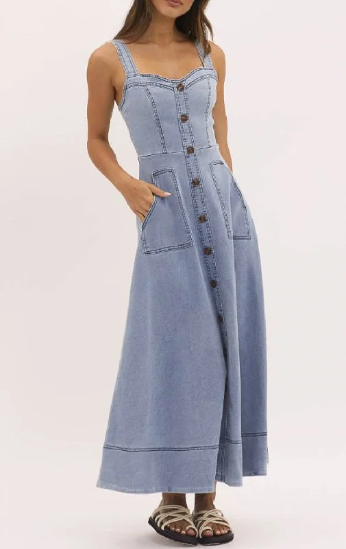 Paris Light Denim Maxi Dress