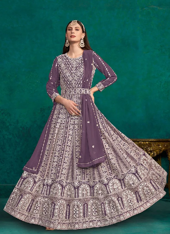 Purple Lucknowi Embroidery Kalidar Anarkali Suit