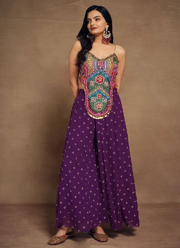 Purple Multi Embroidery Traditional Co-Ord Set