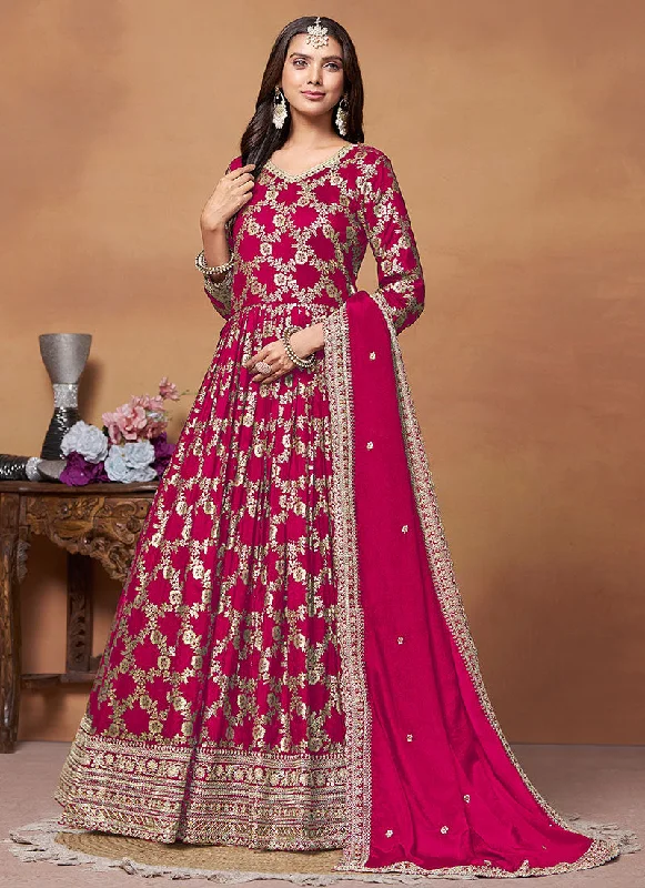 Rani Pink Embroidery Anarkali Suit For Wedding