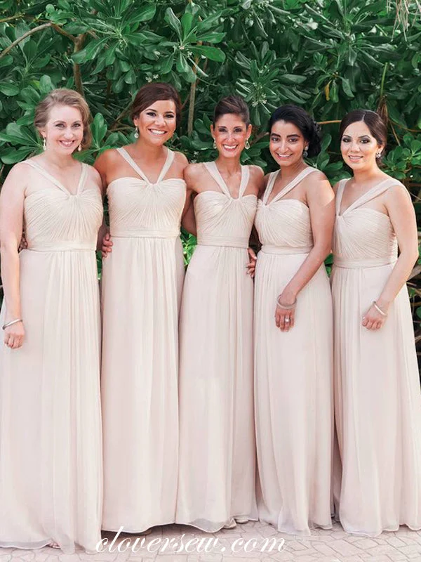 Chiffon Halter Sweetheart Long Cheap Bridesmaid Dresses, CB0031