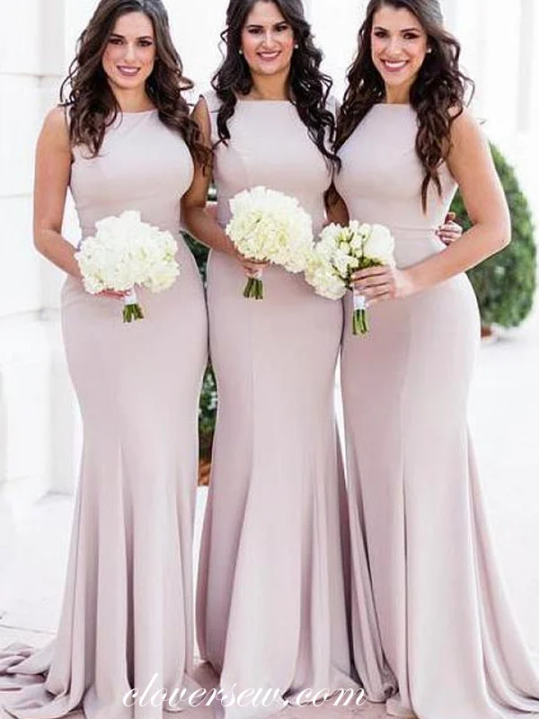 Elegant Round Neck Sleeveless Sheath With Train Bridesmaid Dresses,CB0111