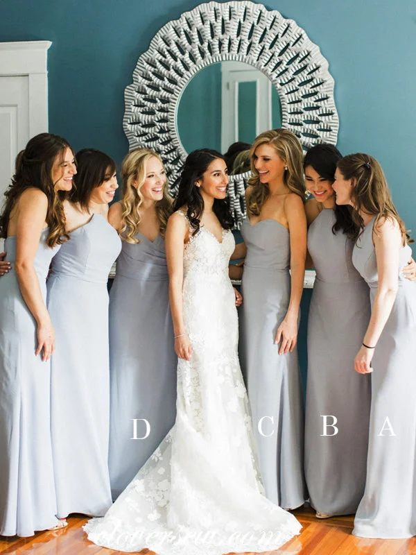 Grey Chiffon Mismatched A-line Long Cheap Bridesmaid Dresses, CB0057