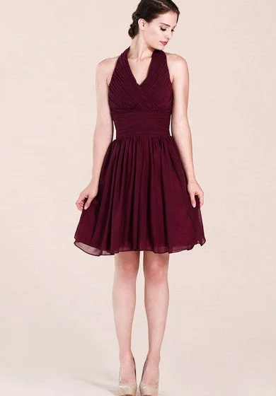 Halter A-line Short Chiffon Dress With Pleats