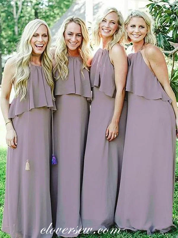 Halter Chiffon Backless Column Long Bridesmaid Dresses ,CB0105