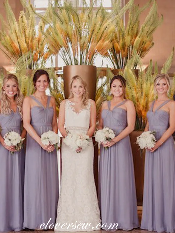 Lavender Chiffon Pleat Sweetheart Halter Long Bridesmaid Dresses, CB0082