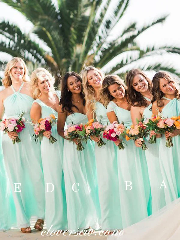 Mint Green Chiffon Mismatched A-line Bridesmaid Dresses, CB0056