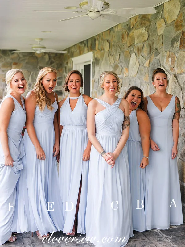 Mismatched Pale Blue Chiffon A-line Long Bridesmaid Dresses, CB0071