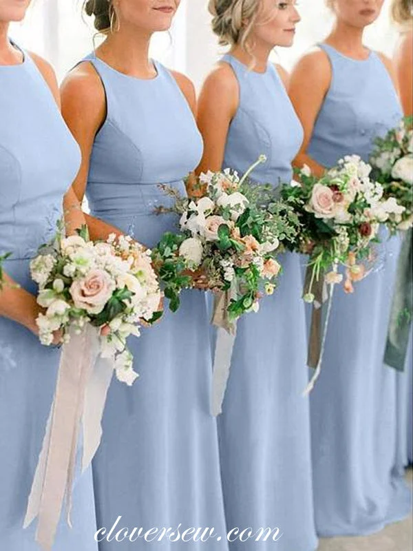 Pale Blue Round Neck Sleeveless Sheath Column Bridesmaid Dresses ,CB0109