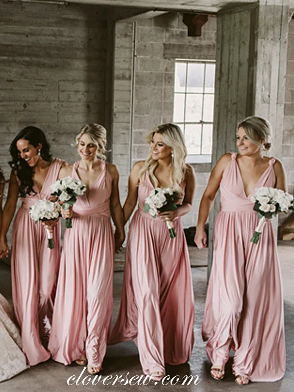 Pink Jersey Convertible Fashion Column Long Bridesmaid Dresses , CB0084