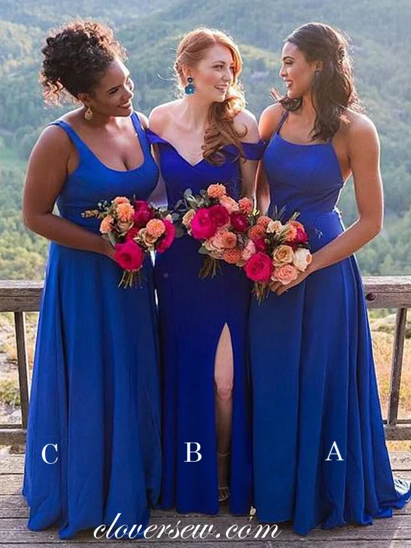 Royal Blue Mismatched A-line Fashion Long Bridesmaid Dresses, CB0114