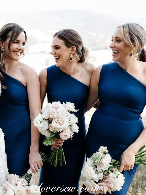 Royal Blue One Shoulder Sheath High Low Ankle Length Bridesmaid Dresses, CB0024