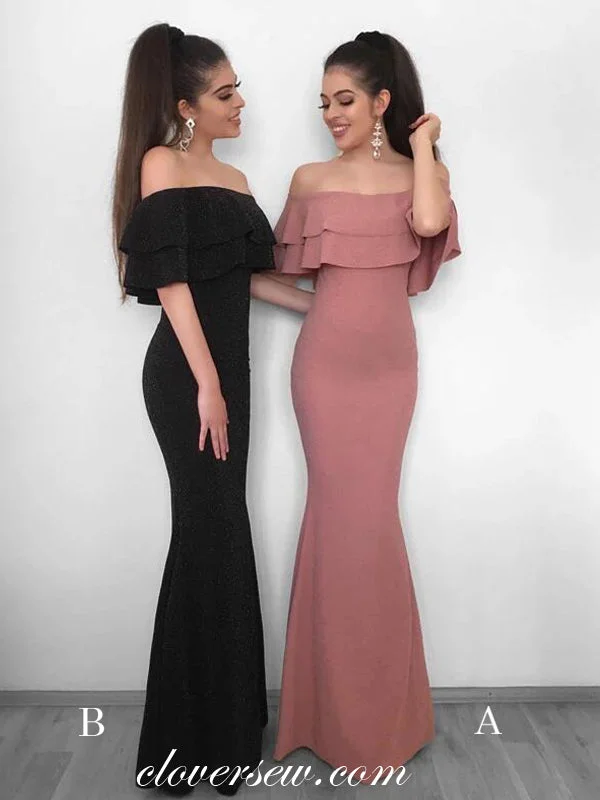 Ruffles Off The Shoulder Mermaid Fashion Long Bridesmaid Dresses, CB0116