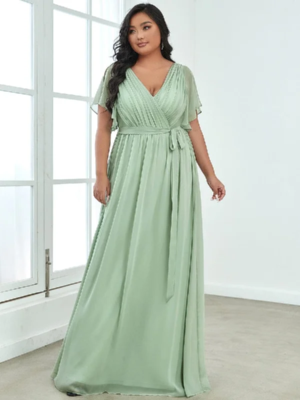 Tia Plus Size split sleeve full length chiffon bridesmaid dress