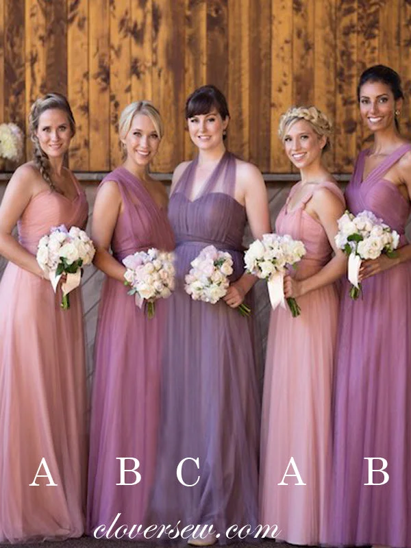 Tulle Sweetheart Sleeveless Convertible A-line Long Bridesmaid Dresses , CB0012