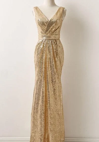 V-Neck Sleeveless Sequins Dress With Draping